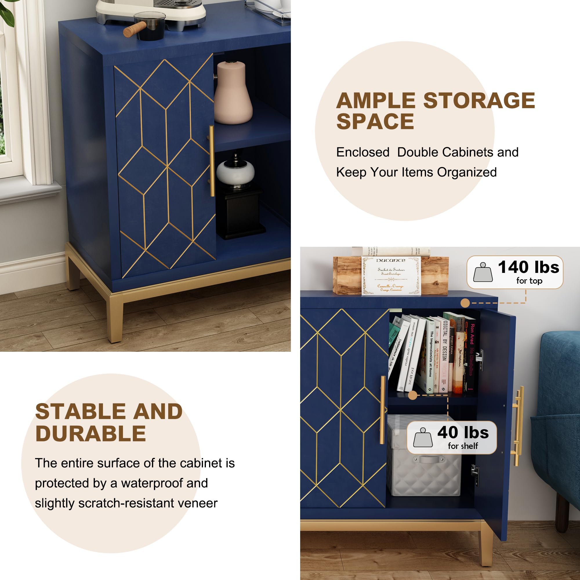 Blue Accent Cabinet with 4 Doors