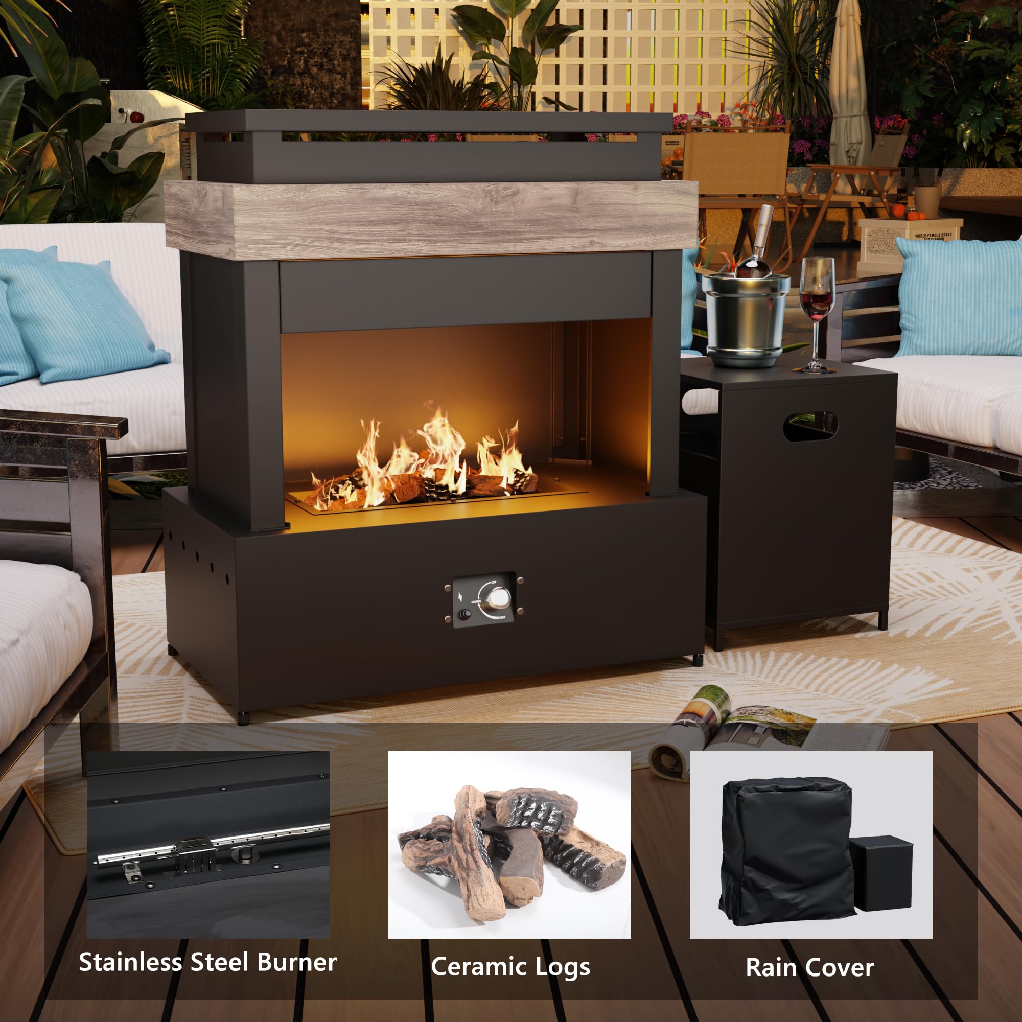 Propane Outdoor Fireplace 50,000 BTU with Ceramic Logs