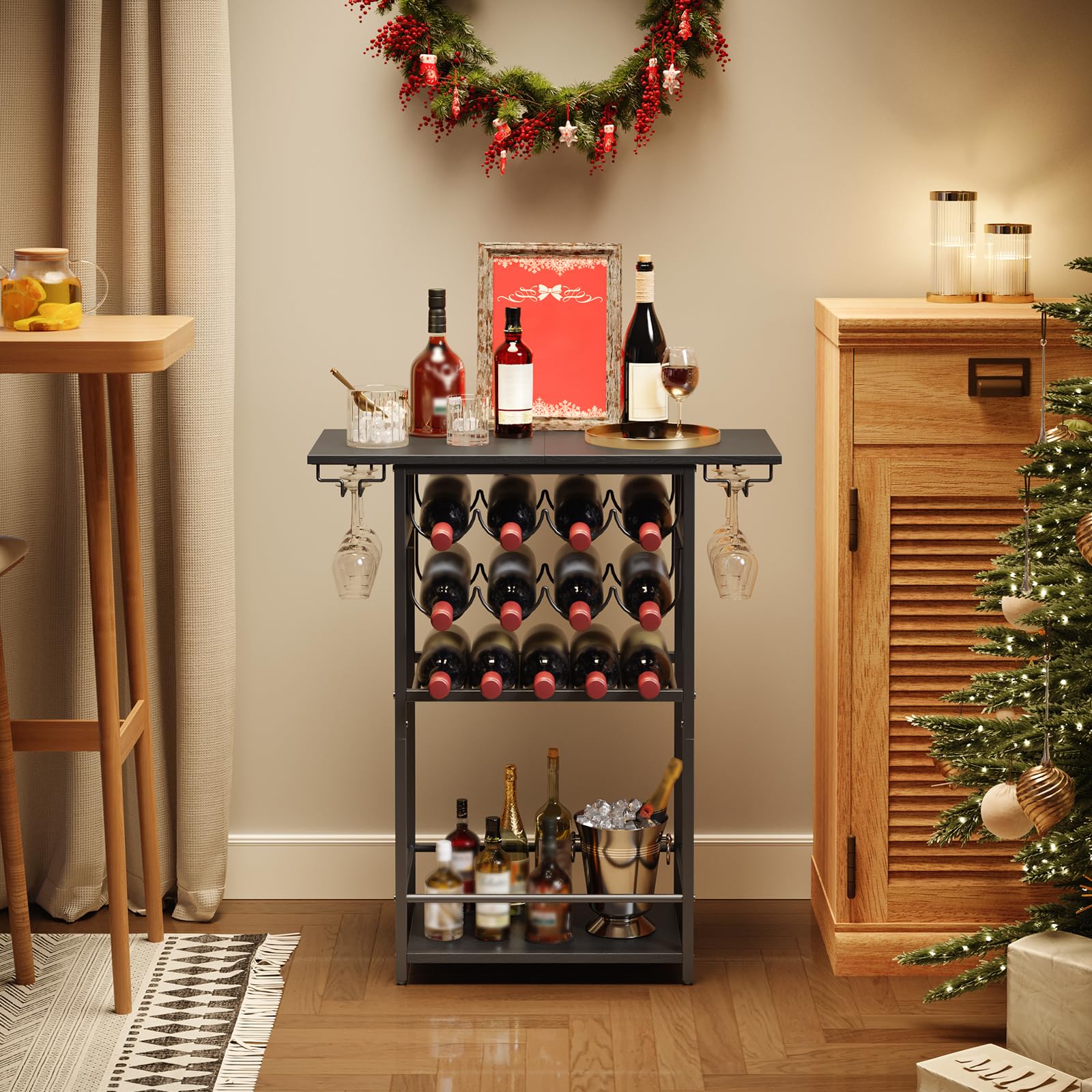 5-Tier Wine Rack with Glass Holder