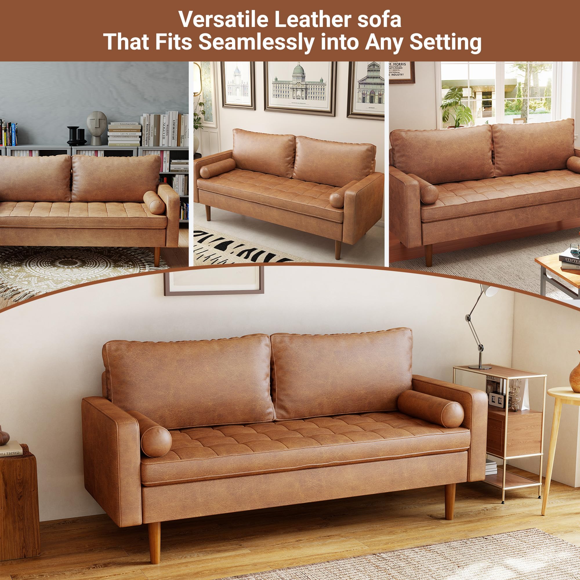 70" Mid-Century Faux Leather Loveseat