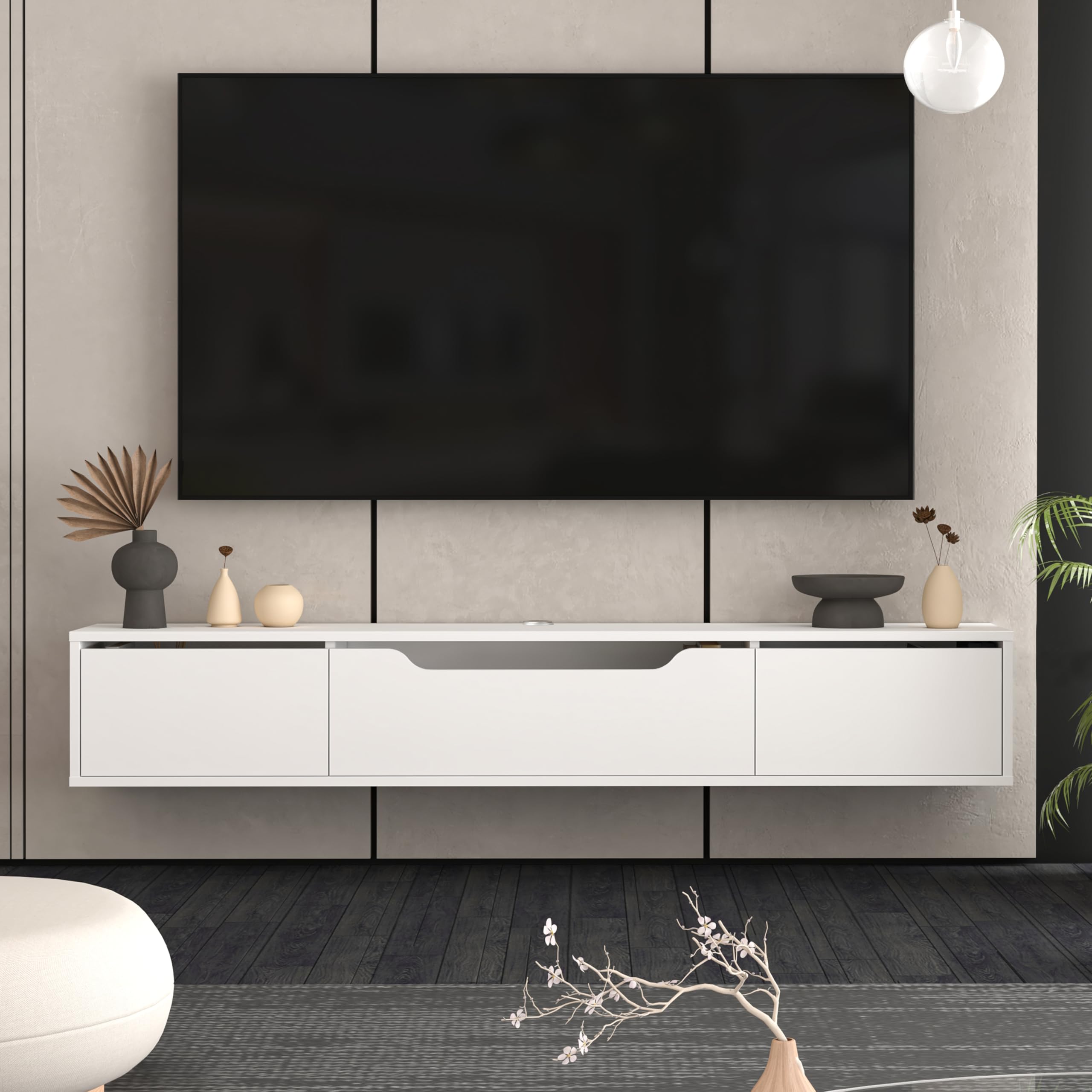 Floating TV Stand for 80 Inch TVs with Hidden Storage
