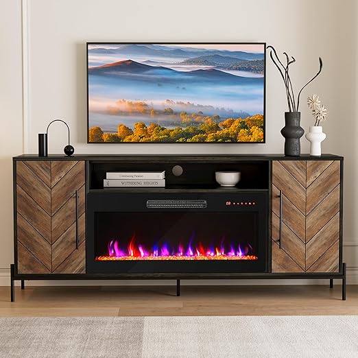 68" Electric Fireplace TV Stand with Storage Cabinet