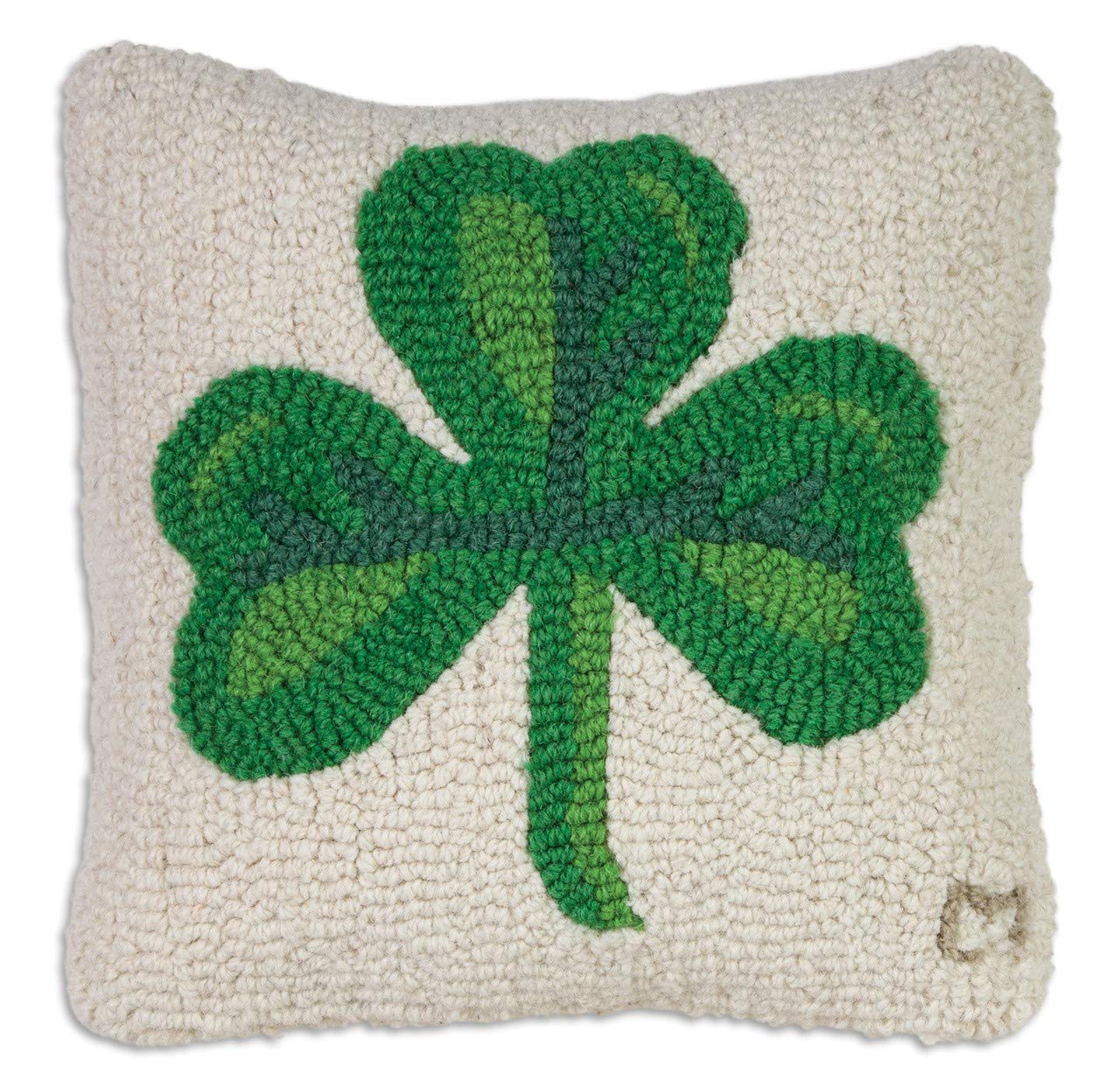 Shamrock Hand-Hooked Wool Throw Pillow 14x14