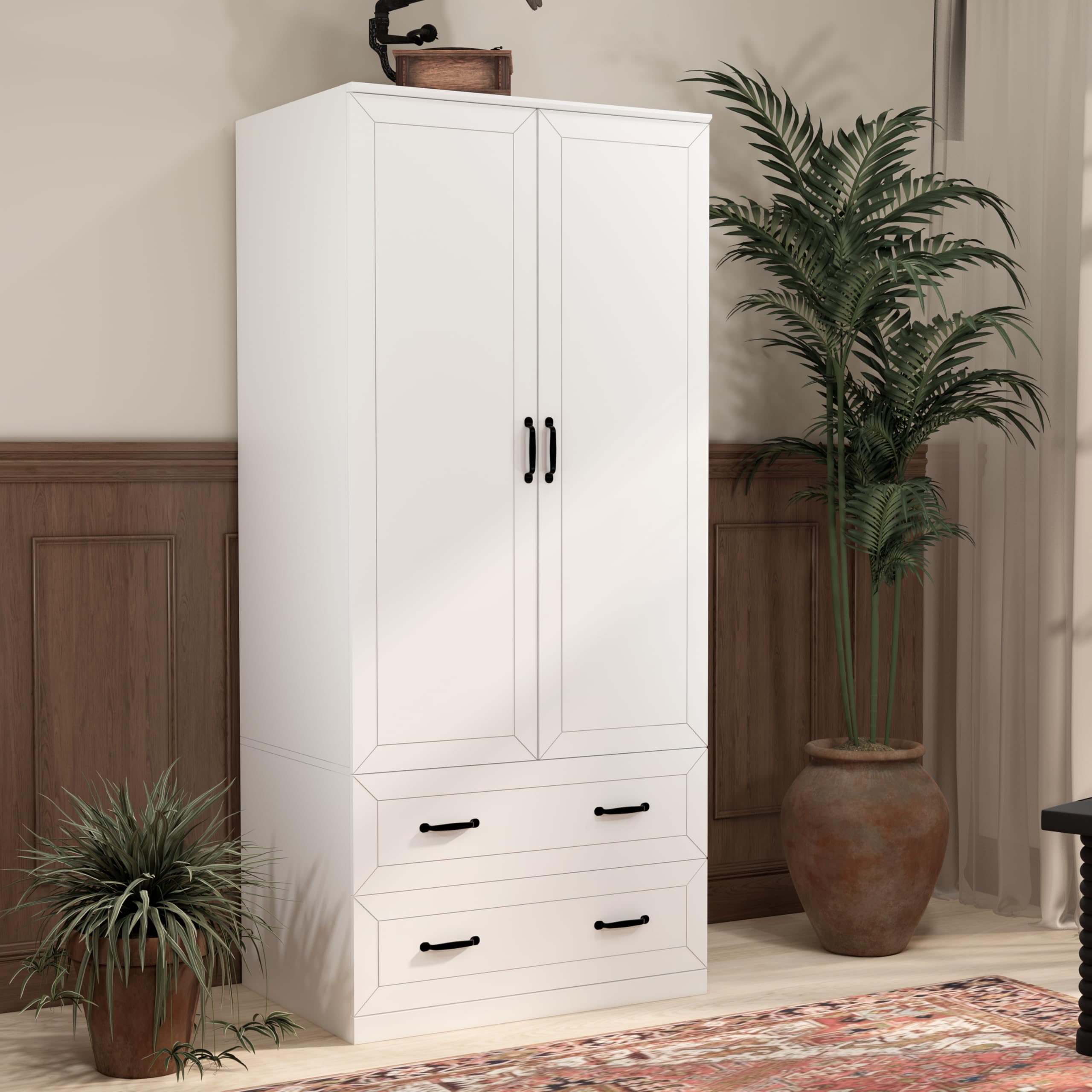 71" Wood Armoire with 2 Doors and 2 Drawers
