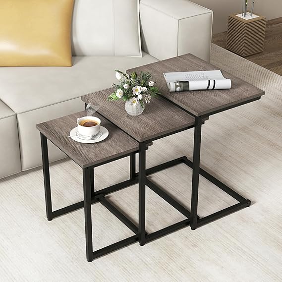 Nesting Coffee Tables Set of 3 with Faux Marble Top