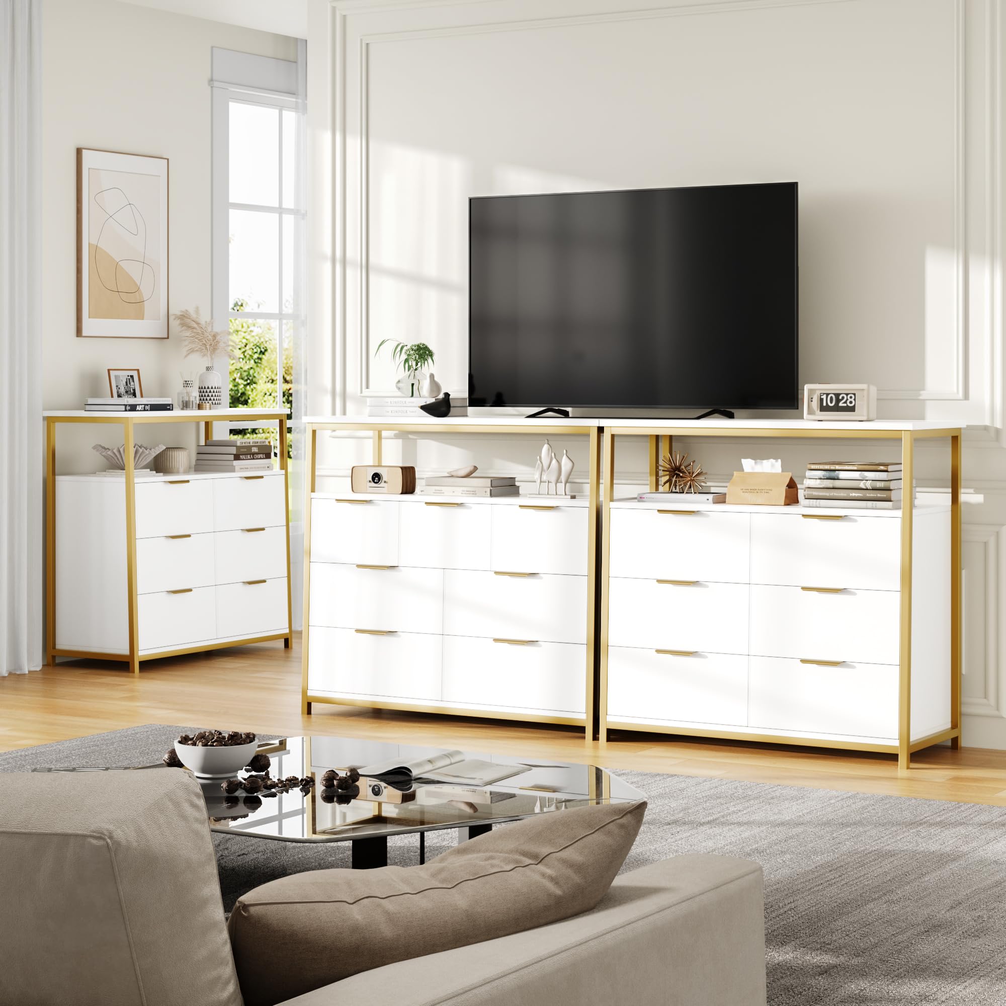 6 Drawer White Dresser with Shelf