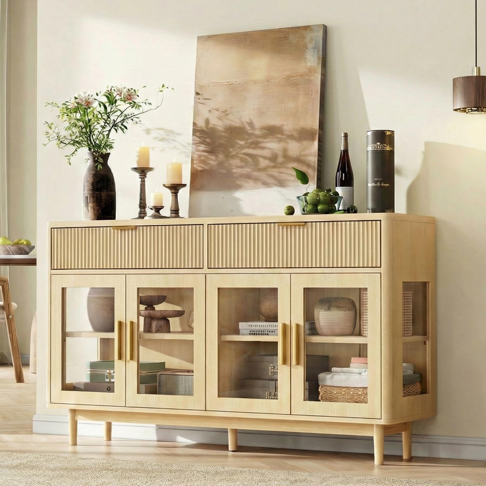 59" Sideboard Buffet Cabinet with Glass Doors and Drawers