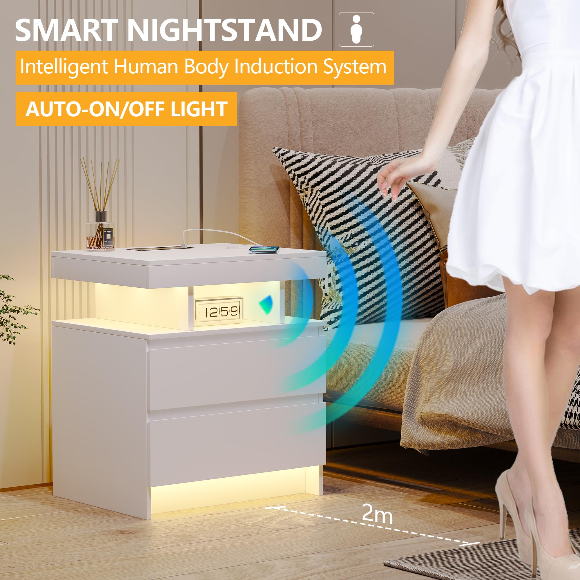 LED Nightstand with Charging Station