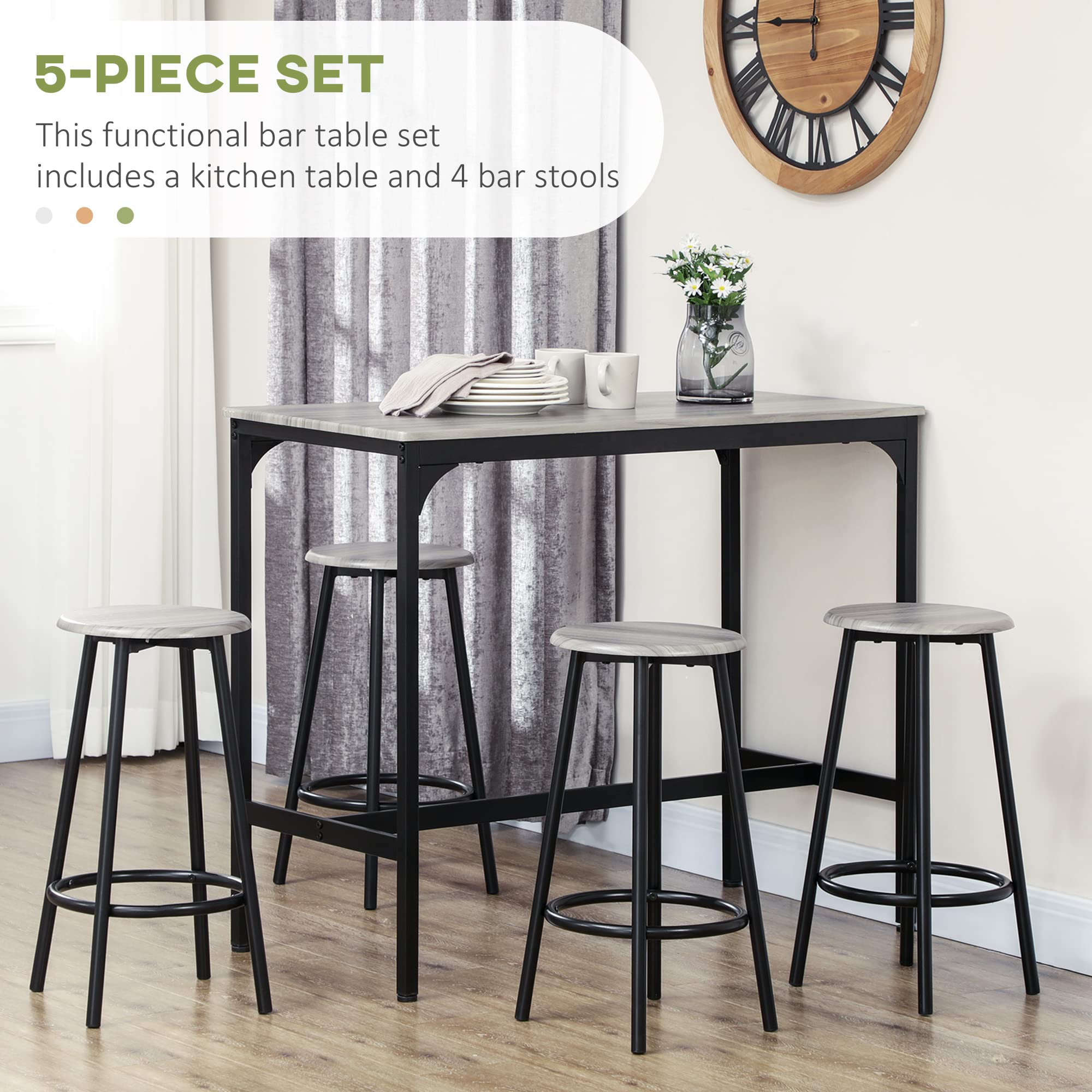 5-Piece Counter Height Bar Table Set with Stools