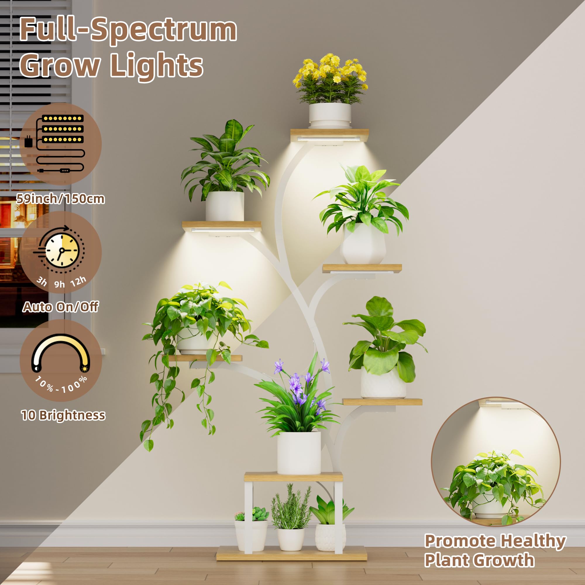 7-Tier Corner Plant Stand with Grow Lights