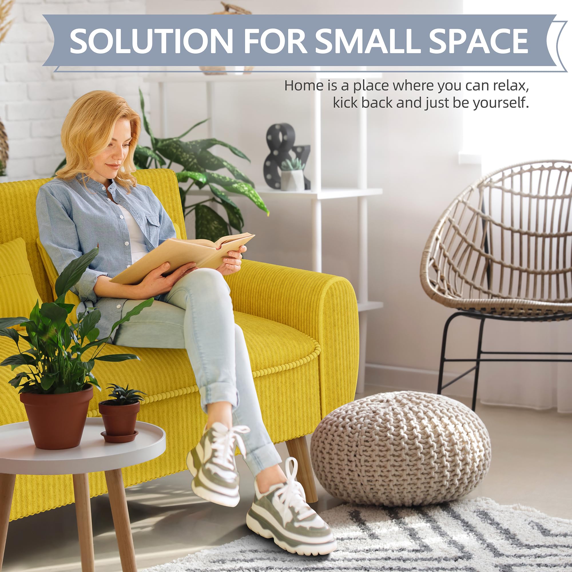 Yellow Modern Loveseat Sofa with Pillows