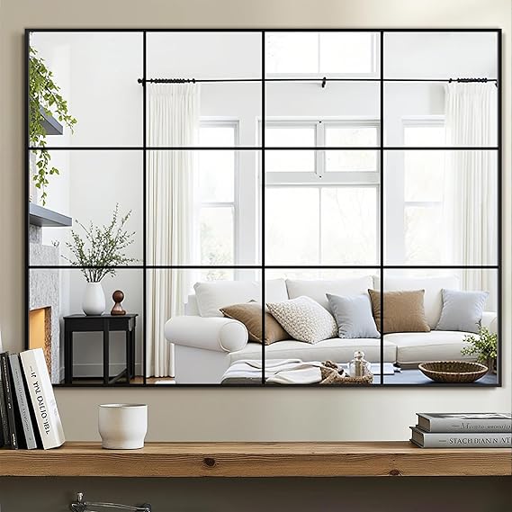 Rectangular Wall Mirror 55x28 Black Aluminum Frame