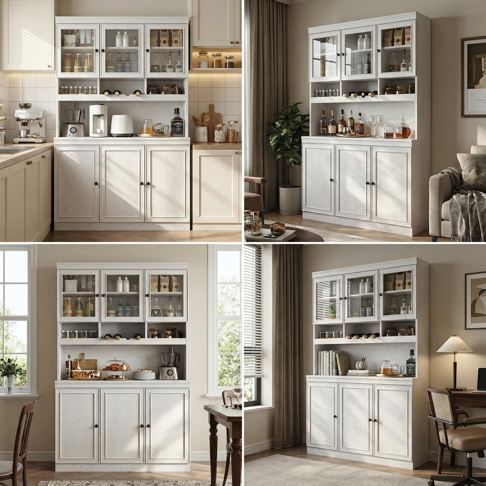 White China Cabinet with Glass Doors and Wine Rack