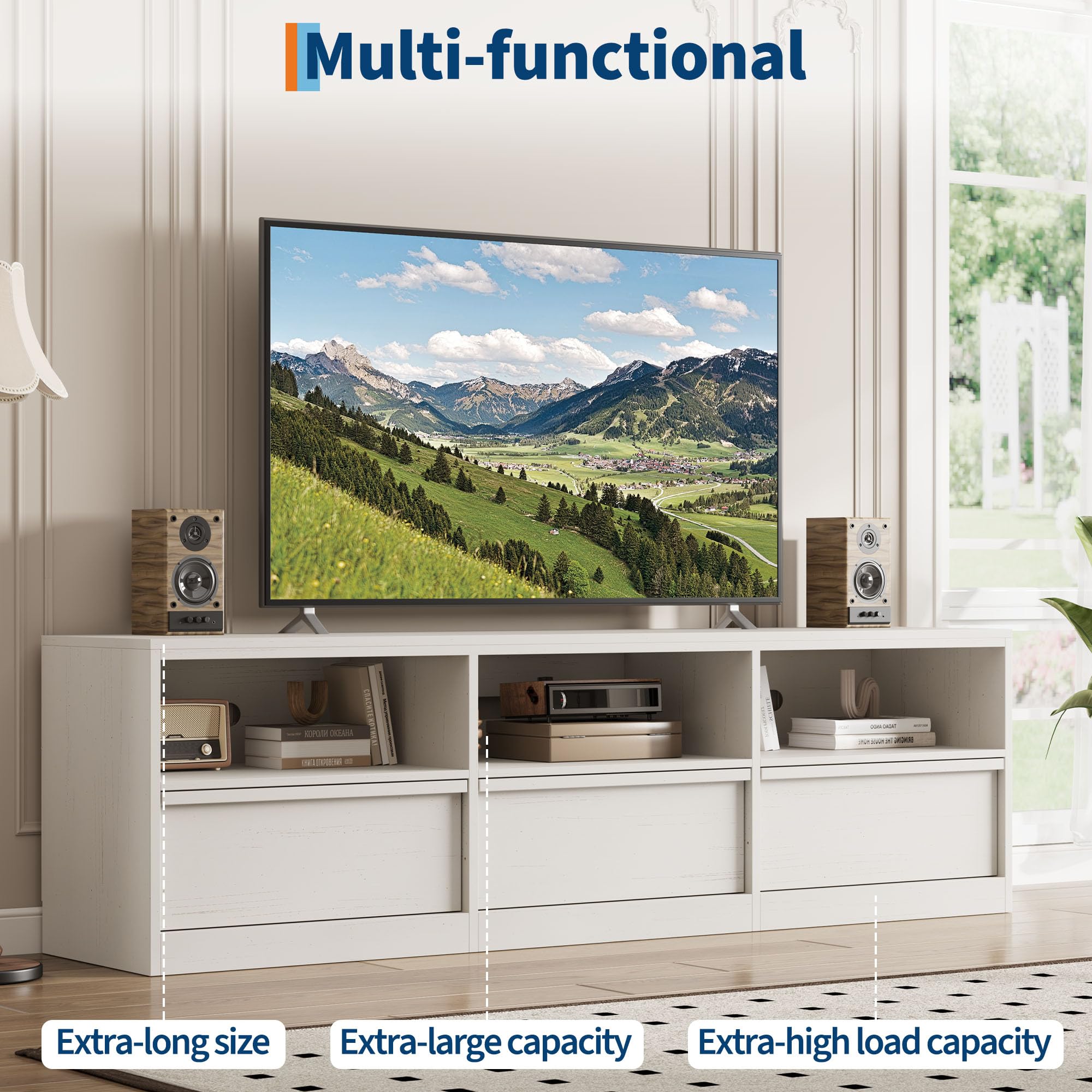 70 Inch TV Stand with Storage Drawer and Open Shelves