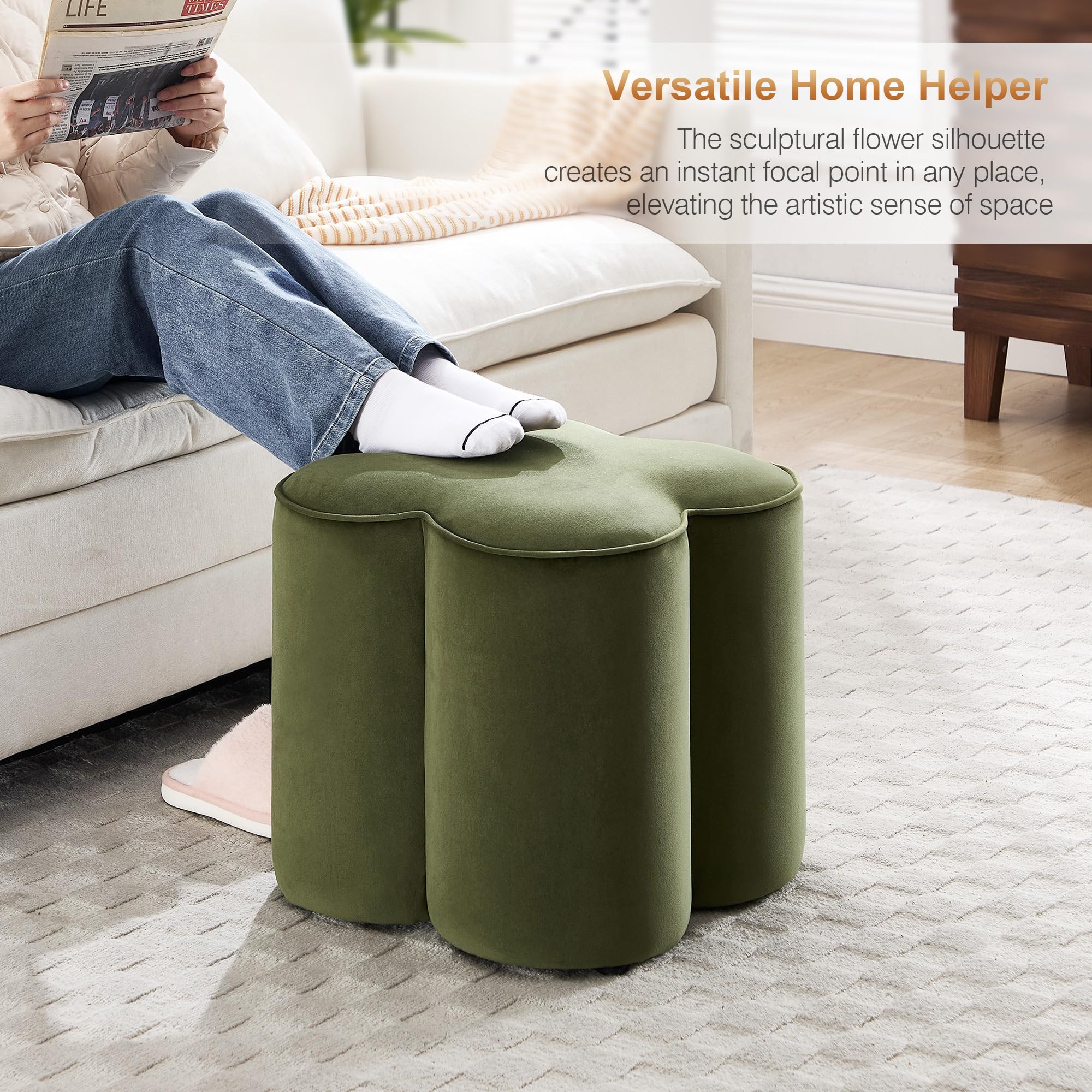 Velvet Flower Pouf Ottoman Set of 2