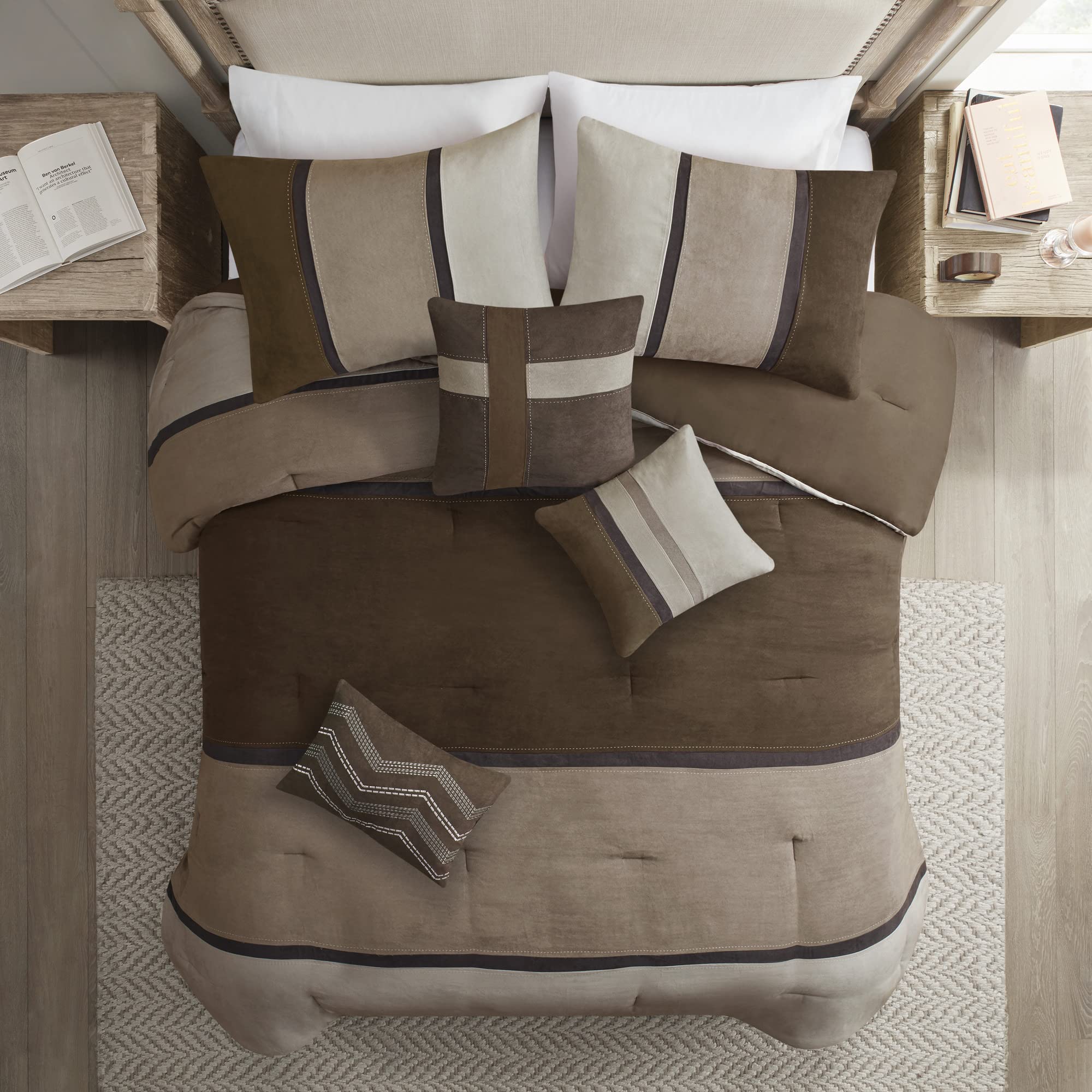 King Comforter Set 7-Piece Faux Suede