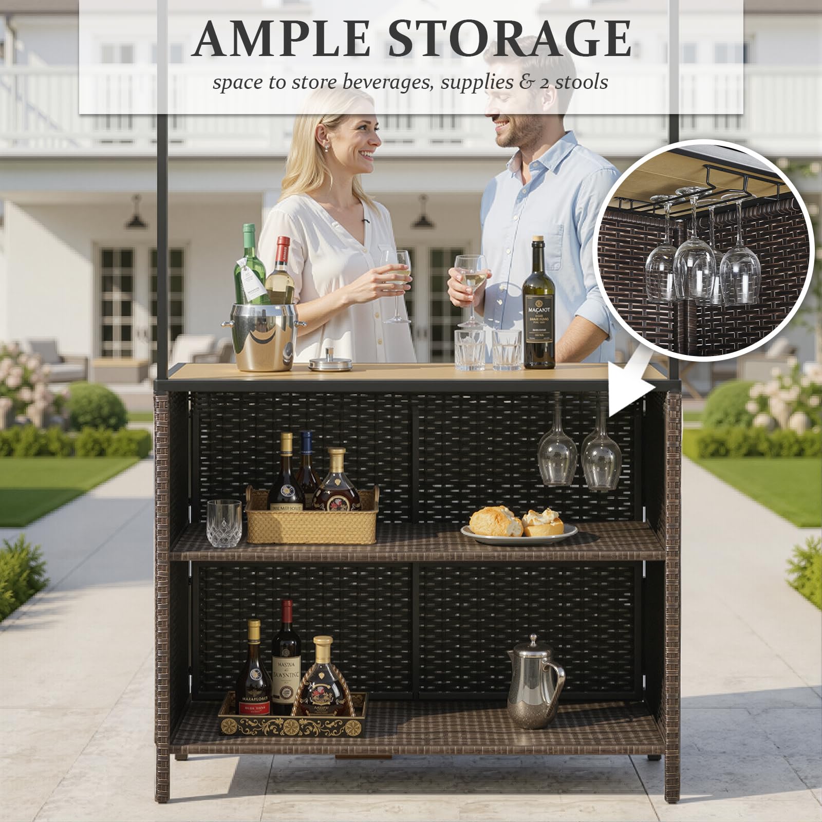 Outdoor Tiki Bar Set with Palapa Top and 2 Stools