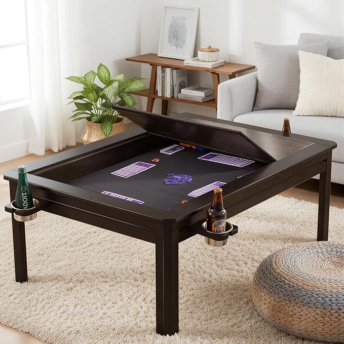 Solid Wood Board Game Coffee Table with Removable Top 3-in-1