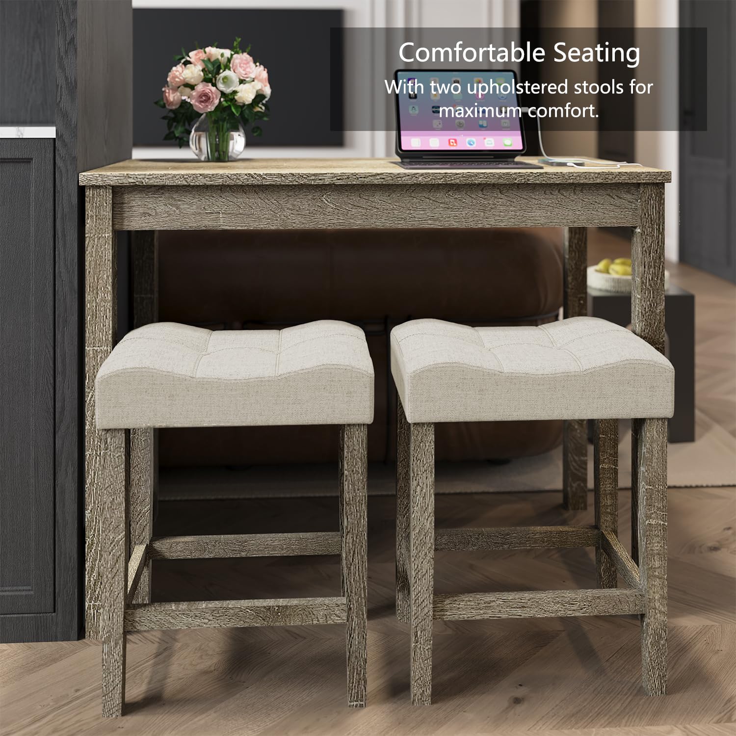 3-Piece Counter Height Bar Table Set with USB Charging