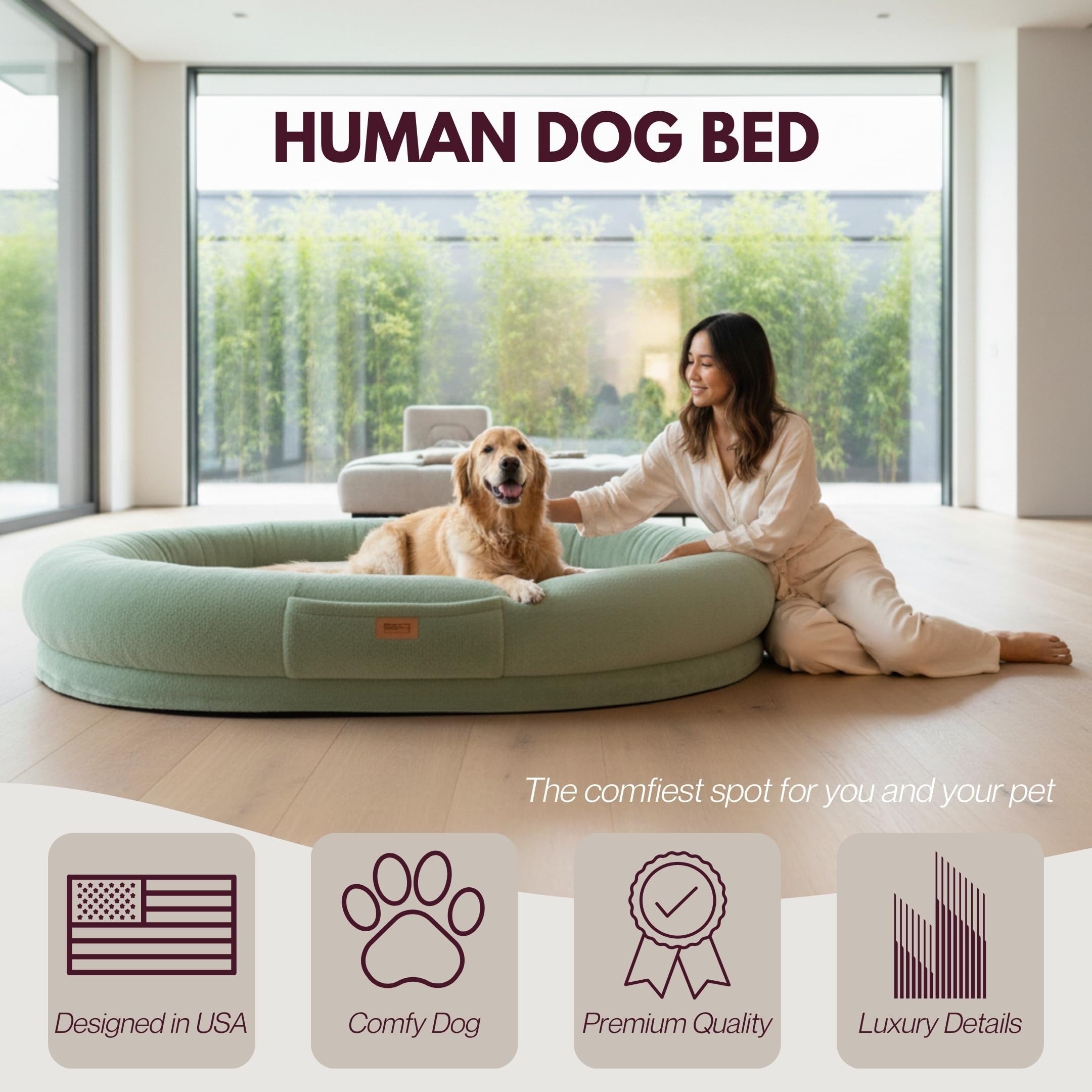 Human Dog Bed Extra Large Cozy Lounger with Plush Fabric & Egg Crate Foam