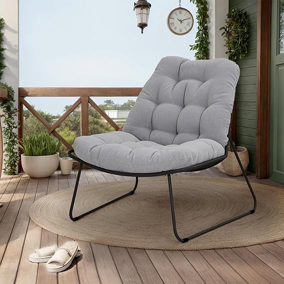 Outdoor Metal Lounge Chair with Cushion - Weather Resistant Patio Furniture