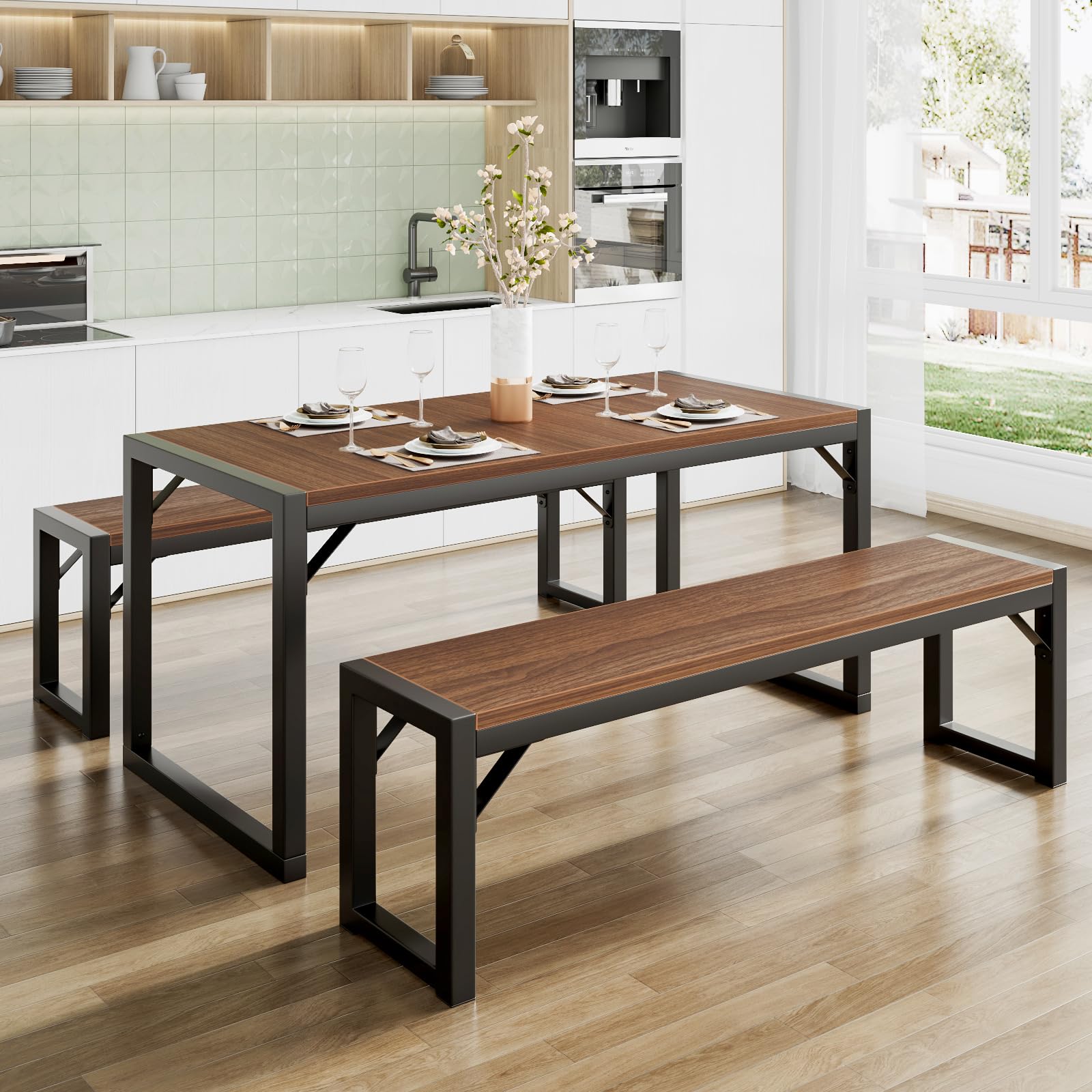Kitchen Dining Table Set for 4 with Benches