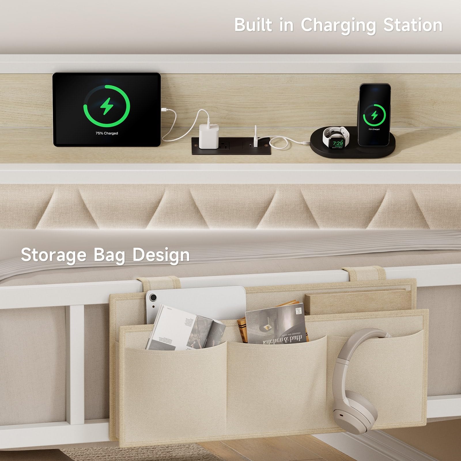 Twin Daybed with Trundle and Charging Station