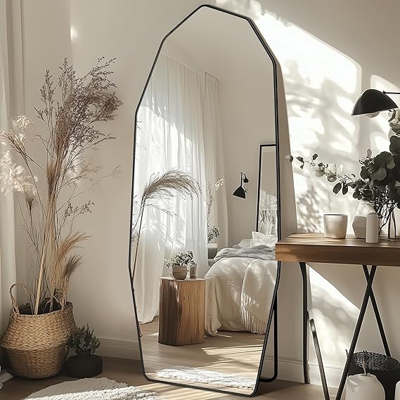 Full Length Mirror 71x28 Irregular Diamond Shape Black Aluminum Frame