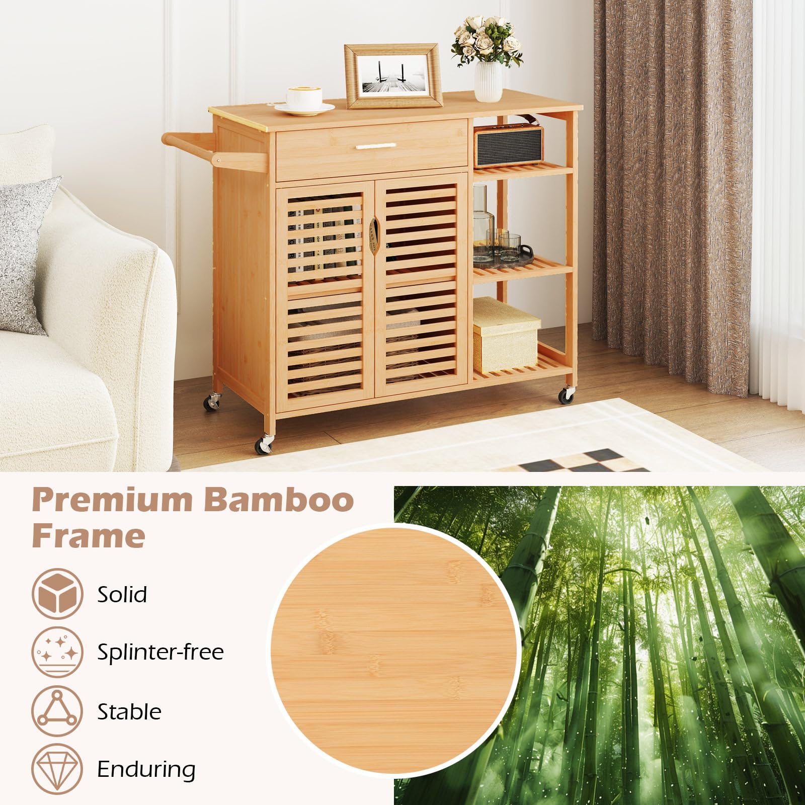 Bamboo Kitchen Island Cart with Storage