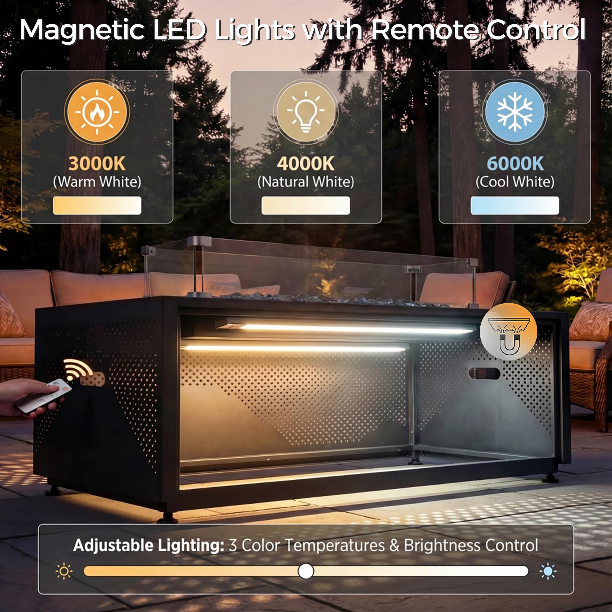 42" Rectangle Propane Gas Fire Pit Table with LED Lights