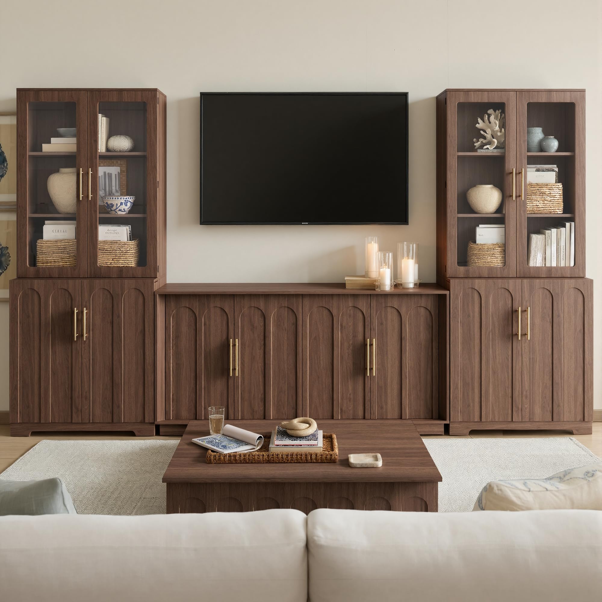 Tall Pantry Cabinet with Glass Doors 77" Kitchen Storage