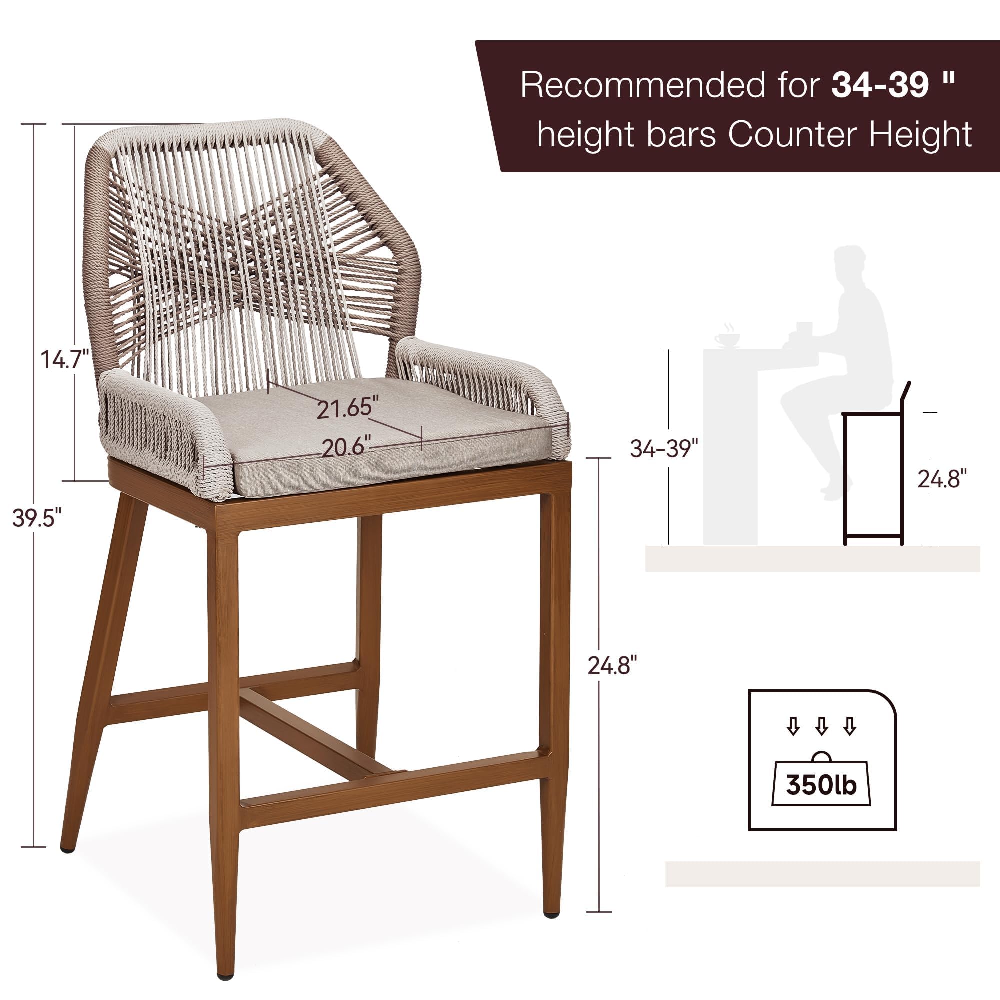 Rattan Counter Height Bar Stools Set of 4