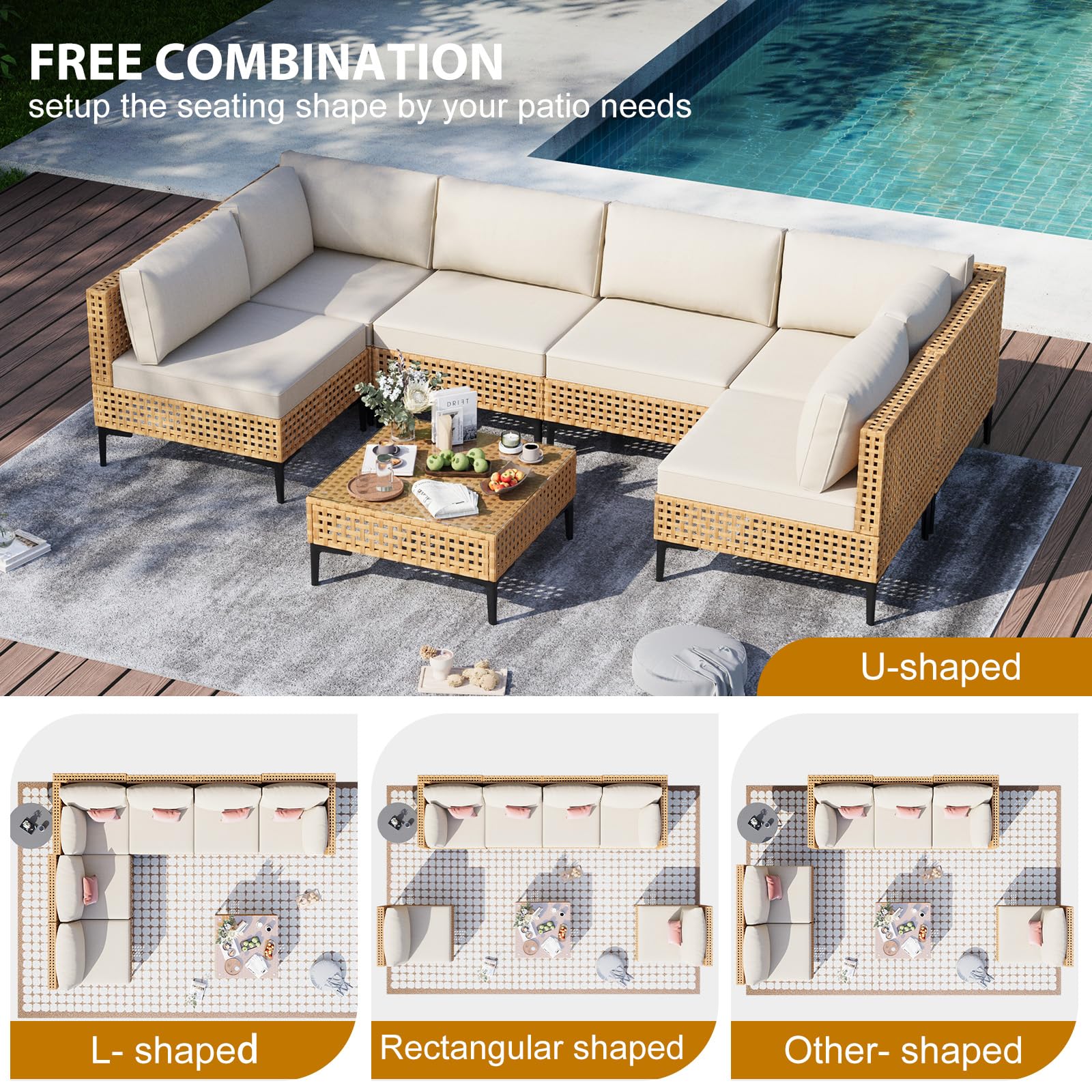 7-Piece Outdoor Sectional Patio Furniture Set with Cushions