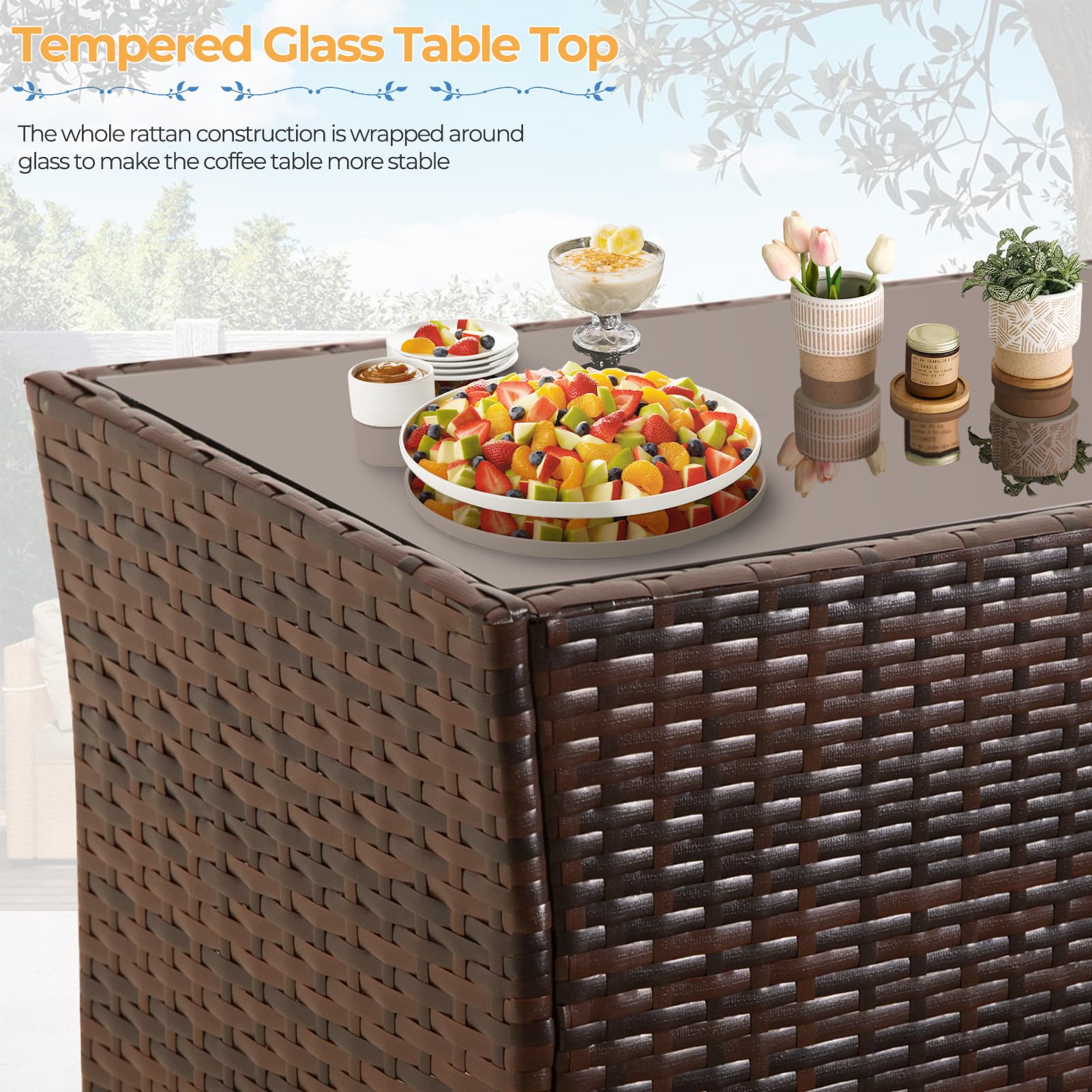 4 Piece Outdoor Patio Furniture Set with Table and Loveseat