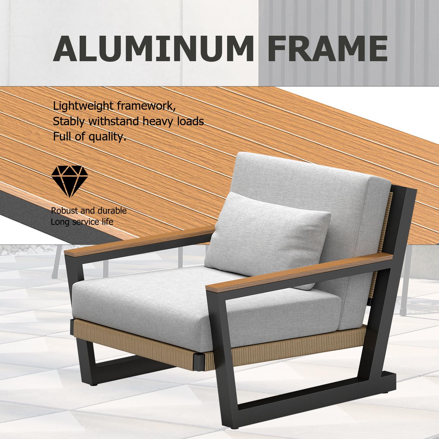 Aluminum Patio Sofa Set with PE Rope Weaving