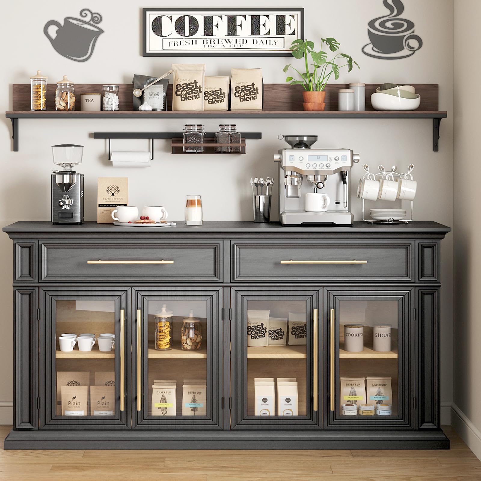 63" Sideboard Buffet Cabinet with Glass Doors