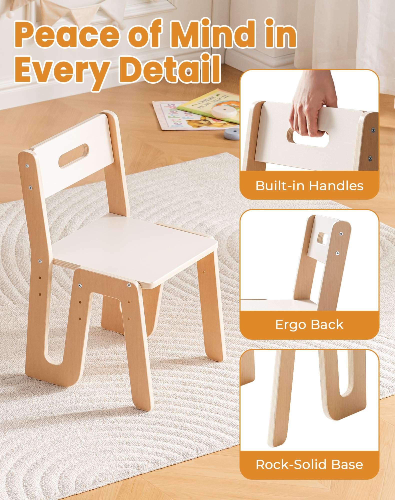 Wooden Toddler Table and Chair Set with Height Adjustable Chairs