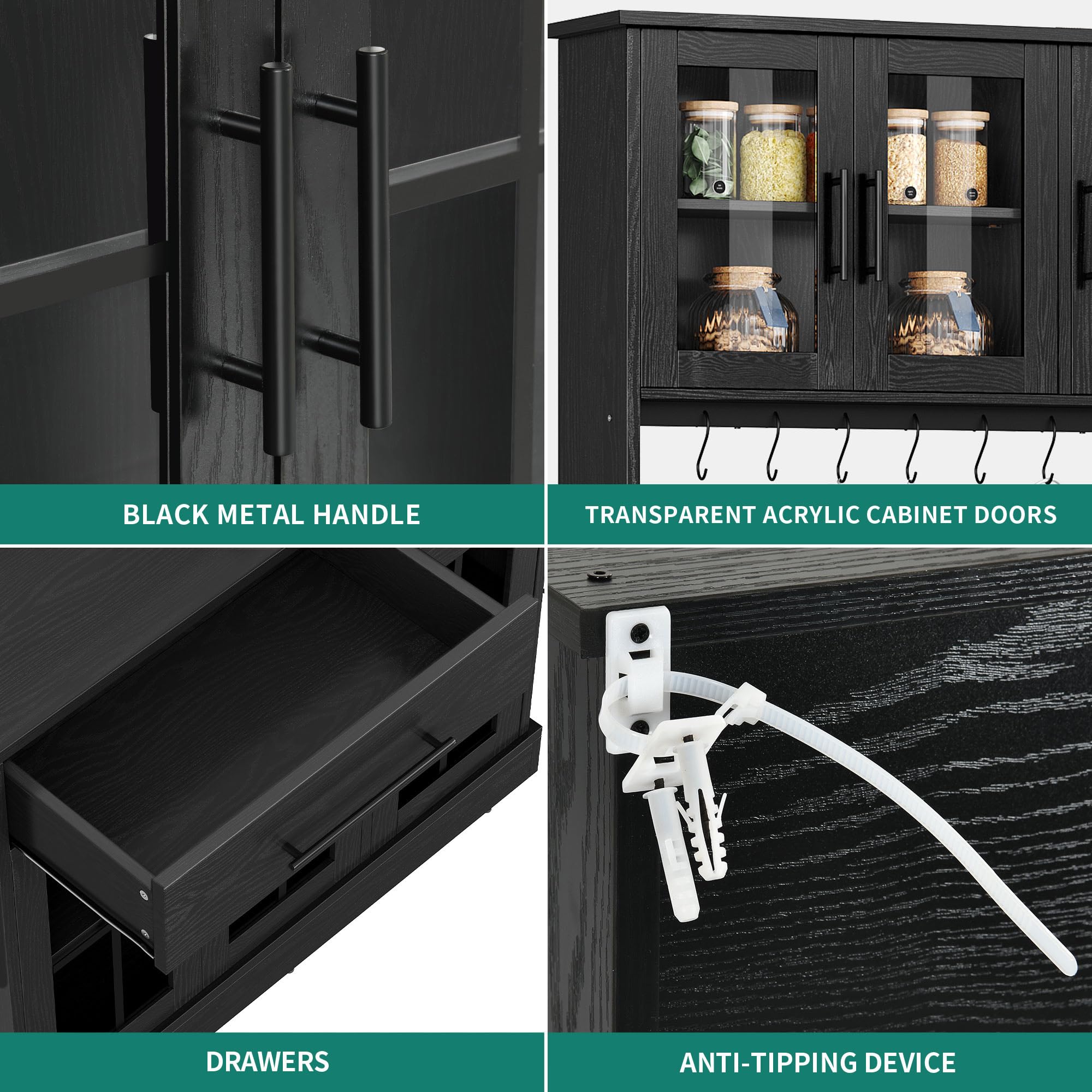 Kitchen Pantry Storage Cabinet with Power Outlet