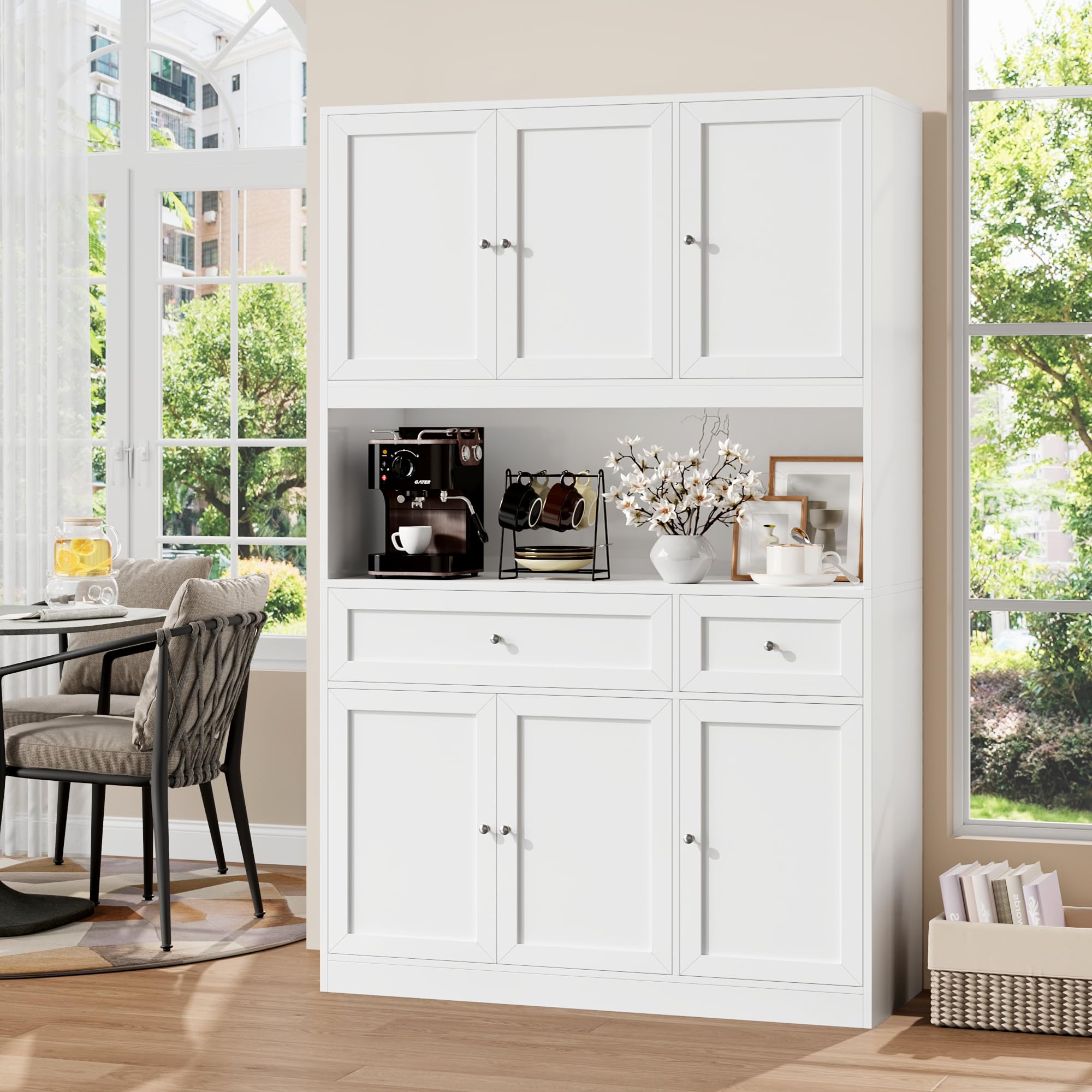 Kitchen Pantry Cabinet with Hutch