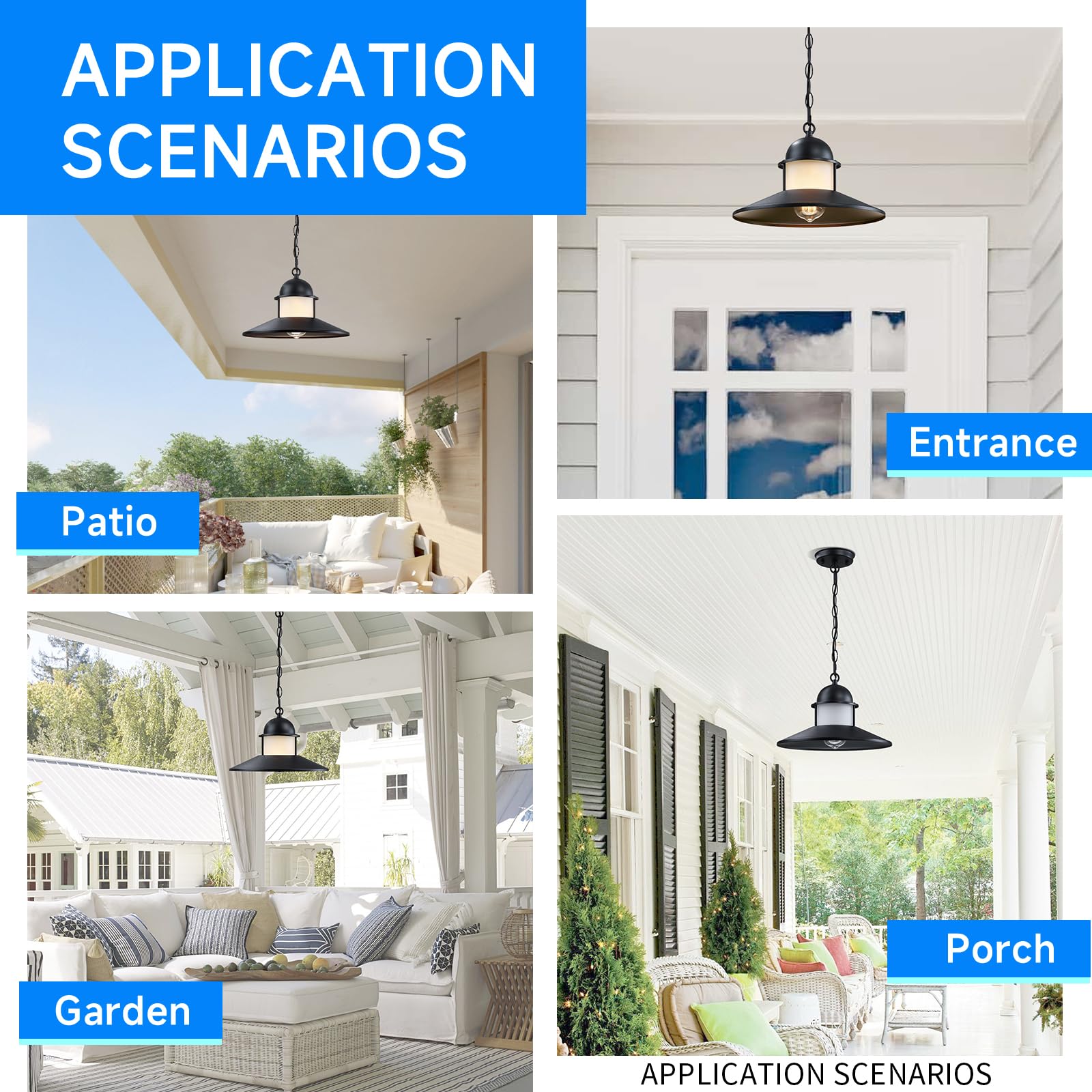 Outdoor Pendant Light 2 Pack Matte Black with Frosted Glass