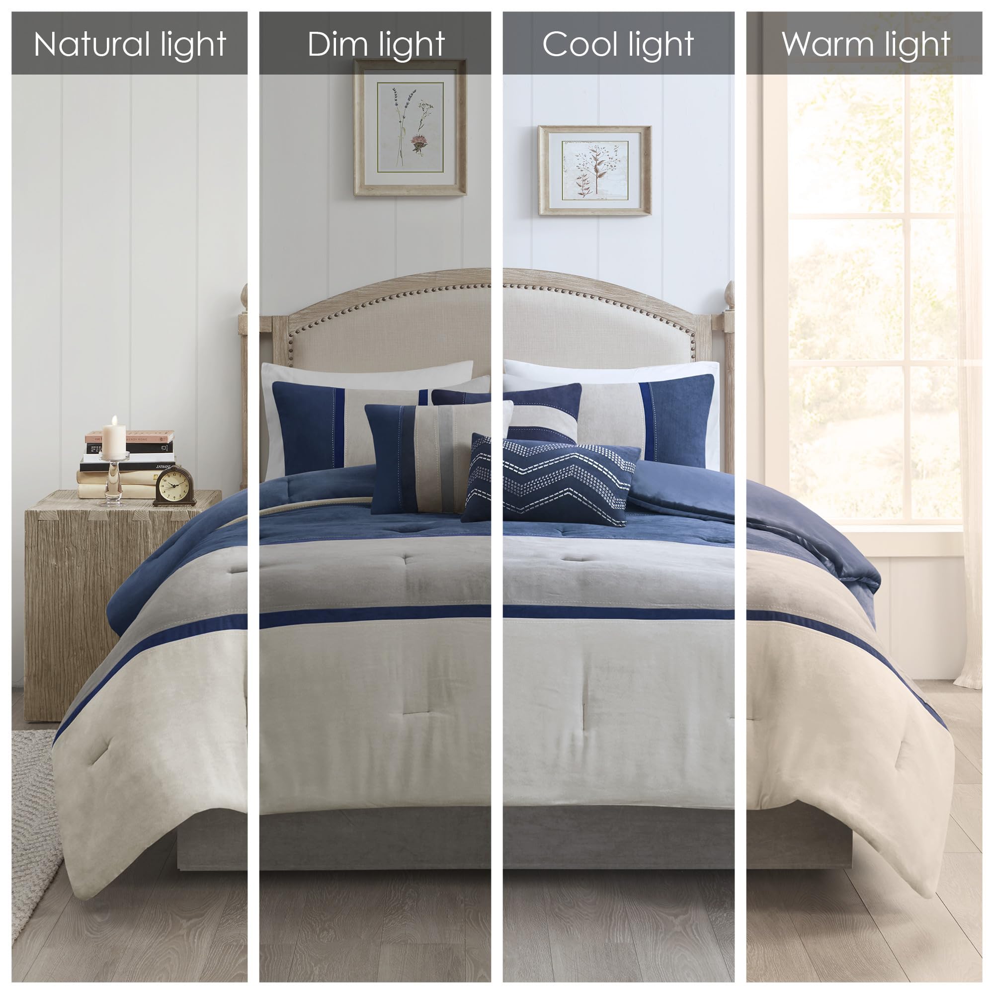 King Micro-Suede Comforter Set - Blue 7 Piece