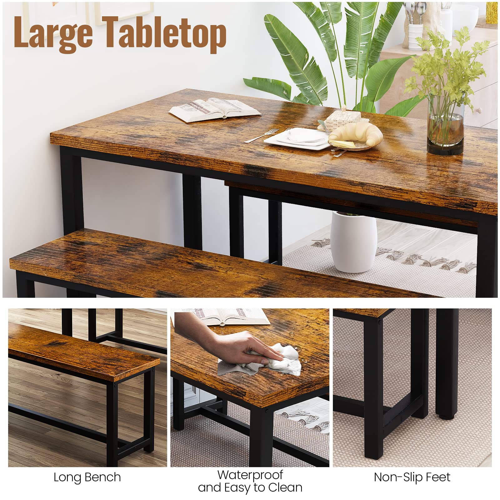 3-Piece Dining Table Set with Bench