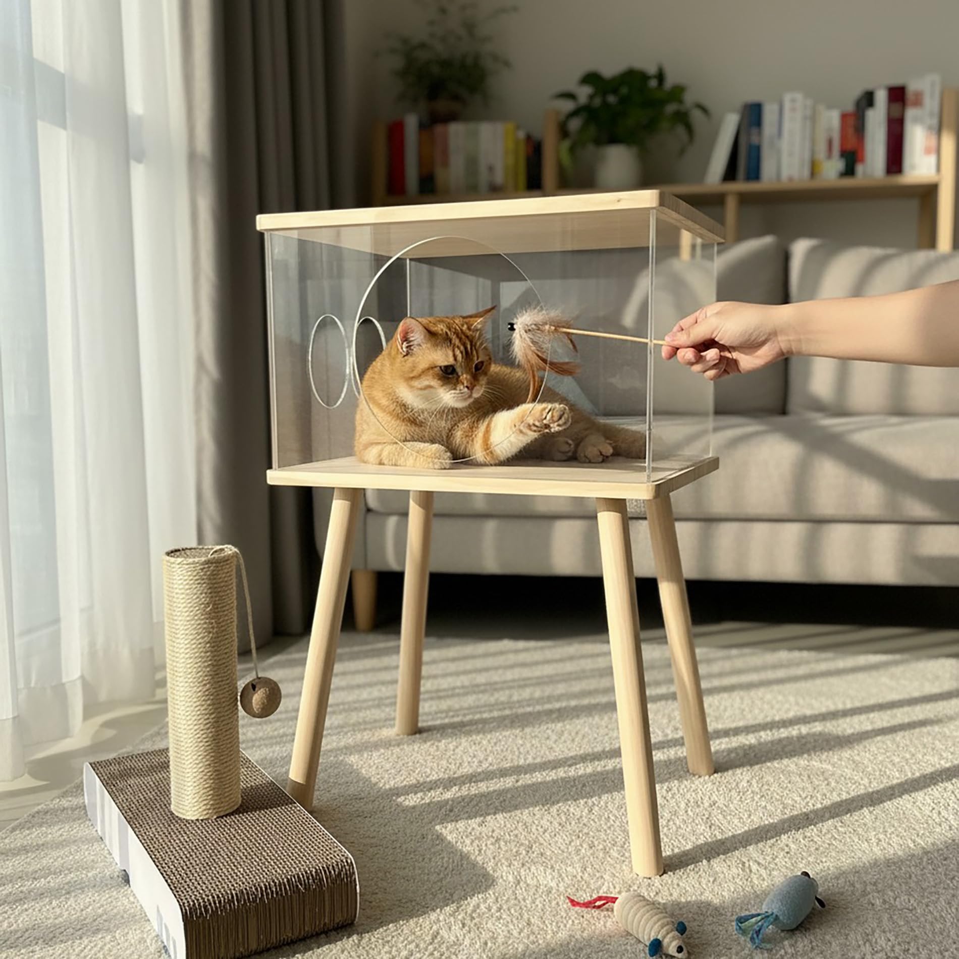 Cat Bedside Table with Acrylic Guardrail