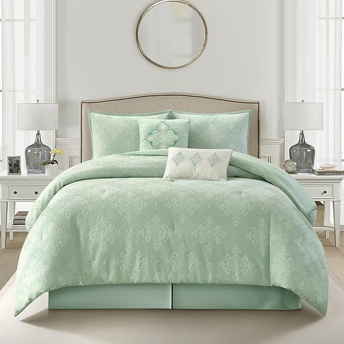 6-Piece King Comforter Set White Jacquard Geometric