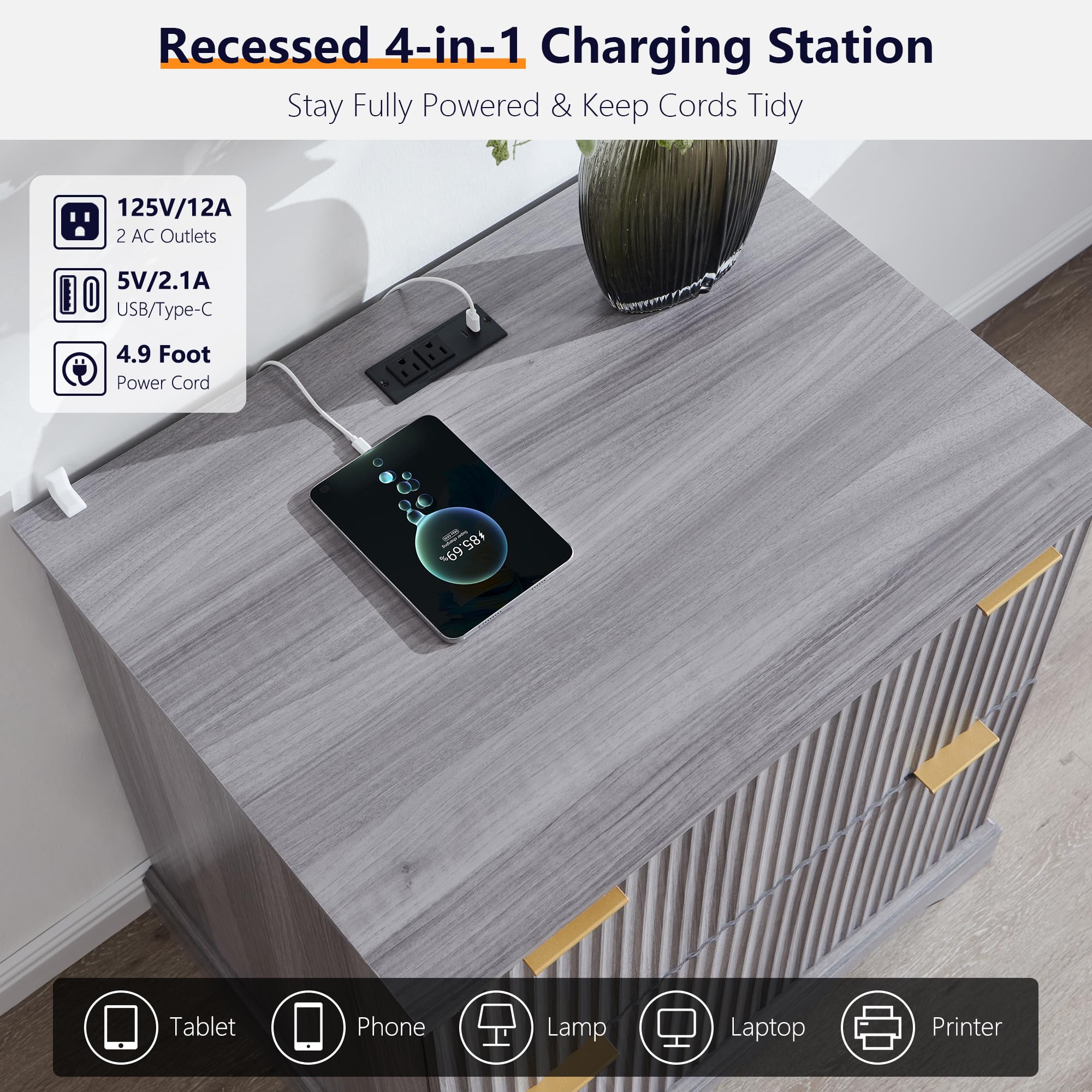 2 Drawer File Cabinet with Charging Station