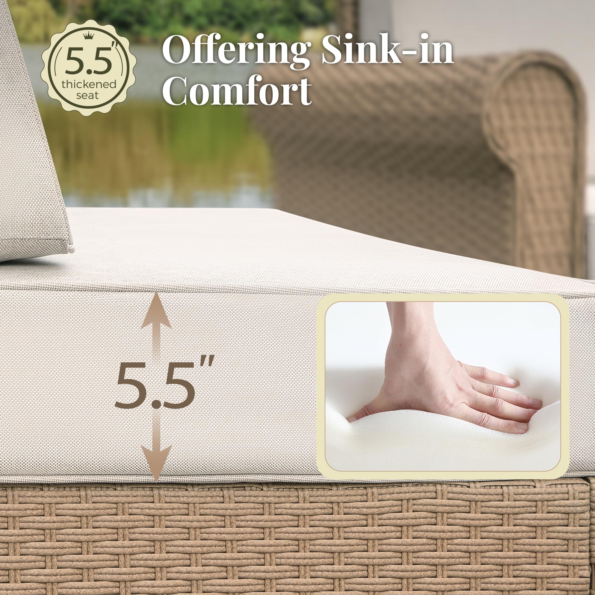 8 Piece Outdoor Rattan Wicker Sectional Conversation Set with Waterproof Cushions