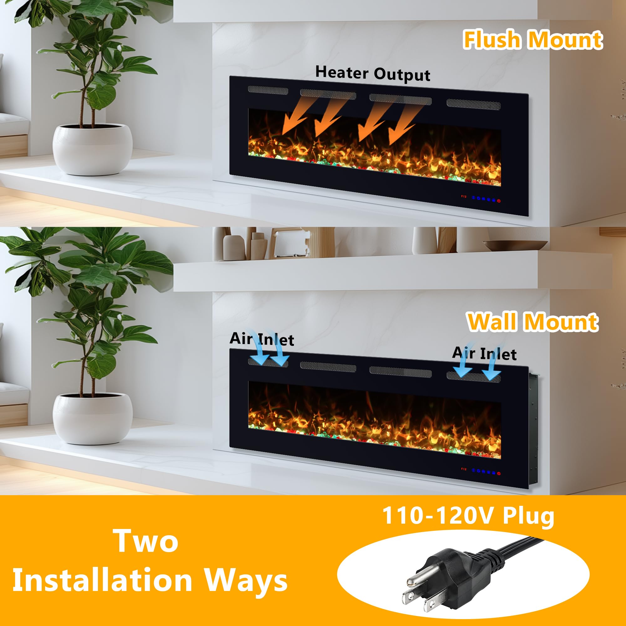 42 Inch Electric Fireplace Heater with Remote Control