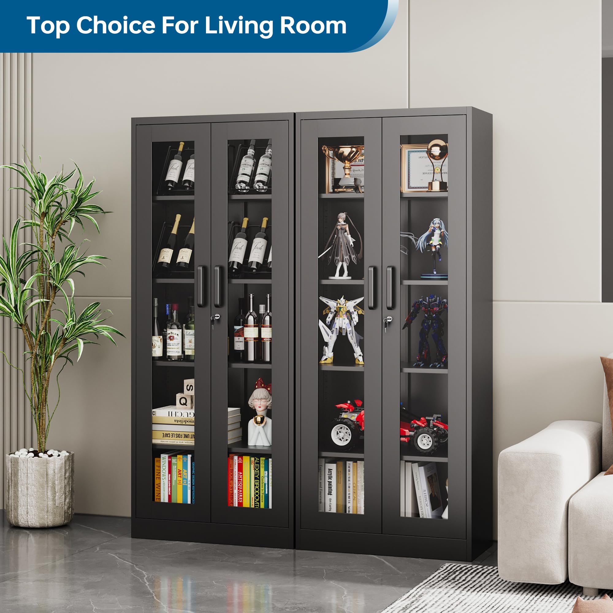 Display Cabinet with Glass Doors and Lockable Storage