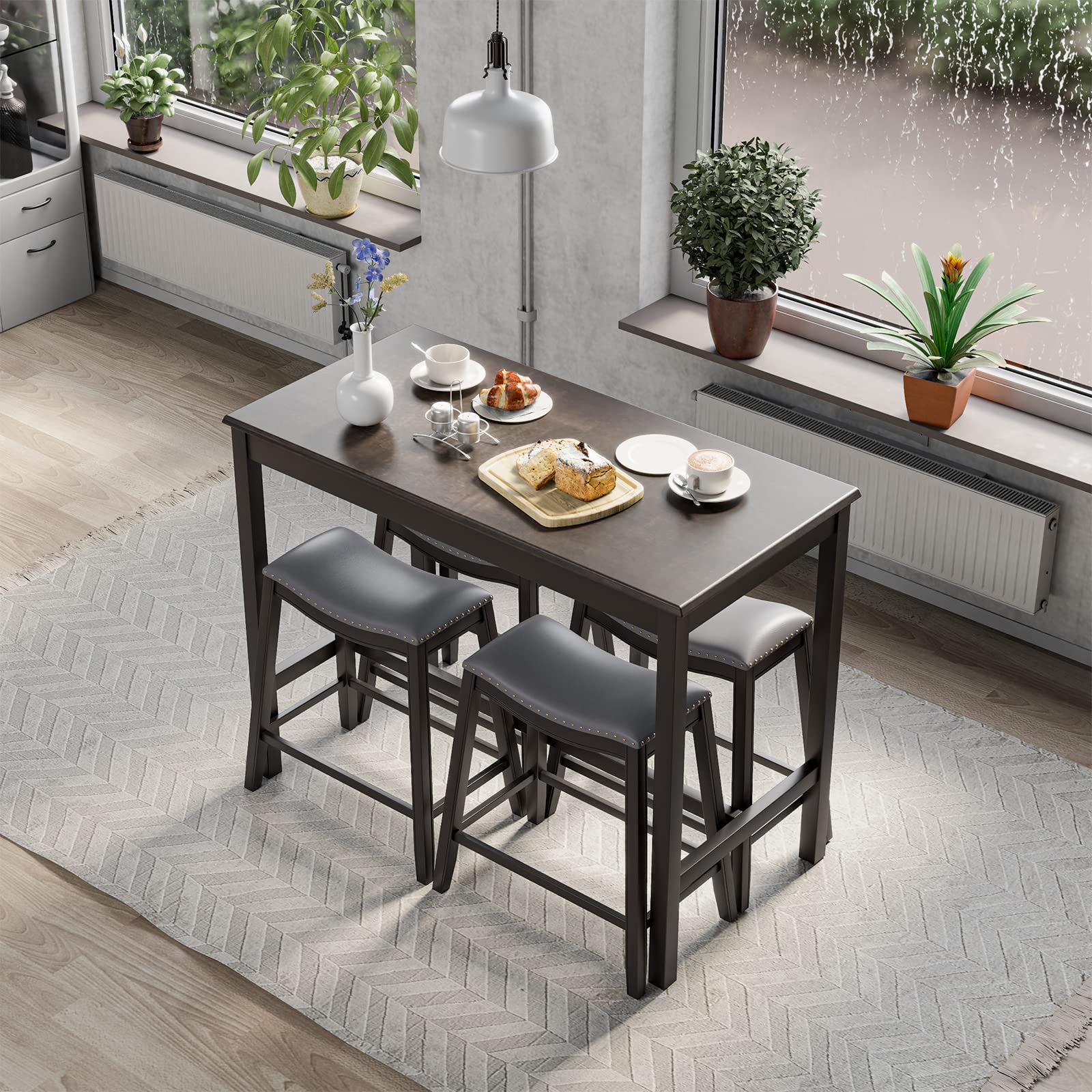 5-Piece Counter Height Dining Set with Saddle Stools