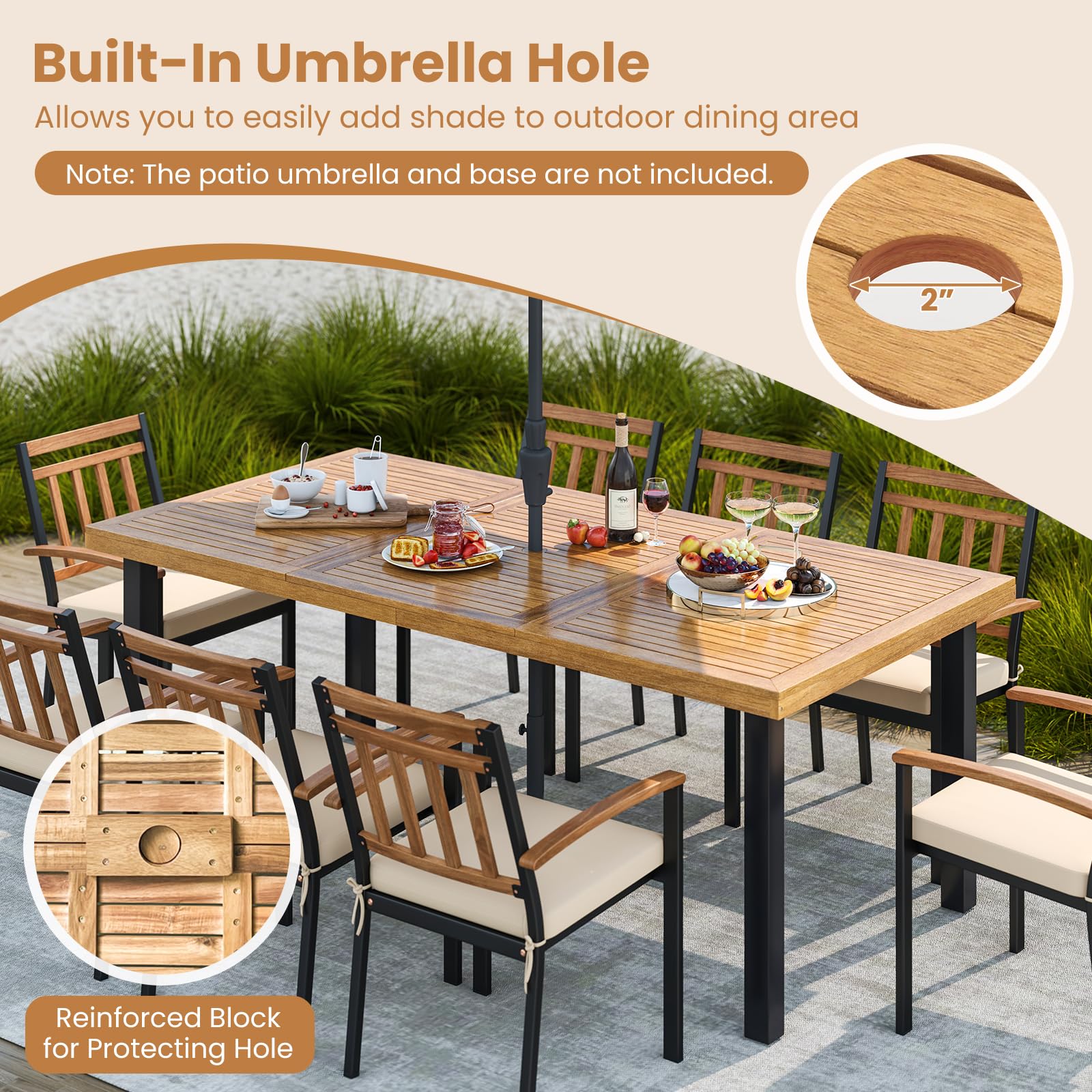 8-Person Acacia Wood Outdoor Dining Table